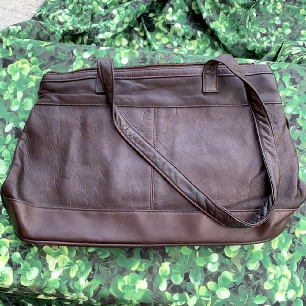 Vintage Genuine Colombian Leather Laptop Briefcase Tote Brown Shoulder Bag